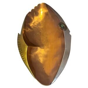 13” Los Castillo Taxco Copper & Brass Modernist Footed Bowl Fish Tray Dish